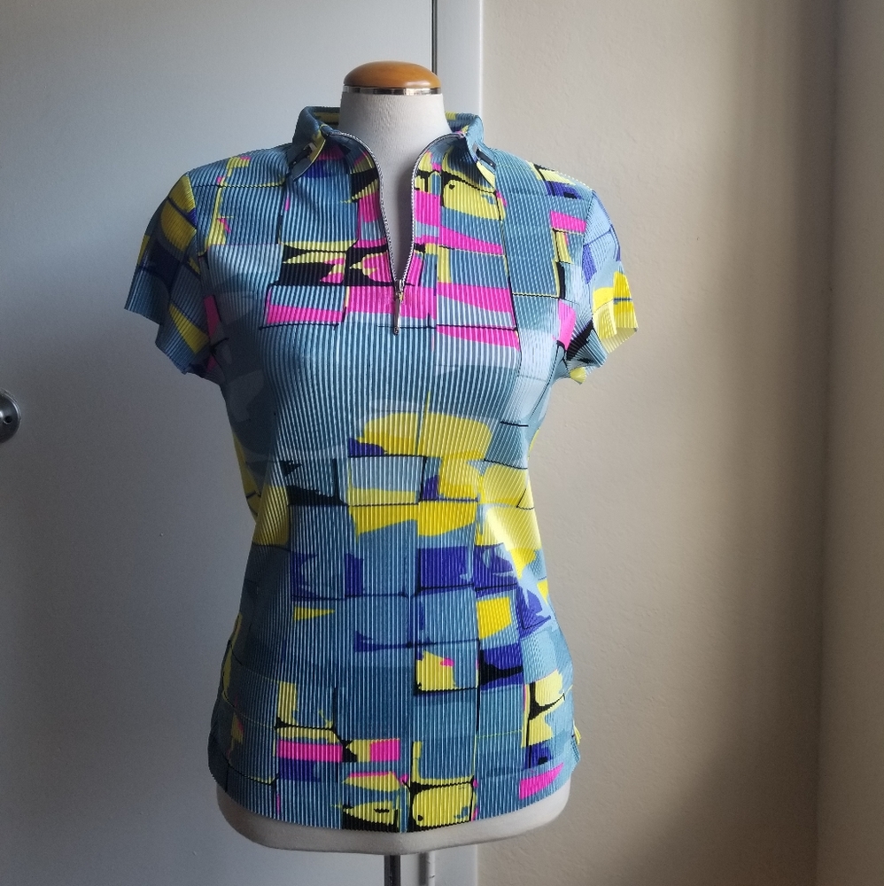 Jamie Sadock Anglic Top Pink Blue Yellow 1/4 zip